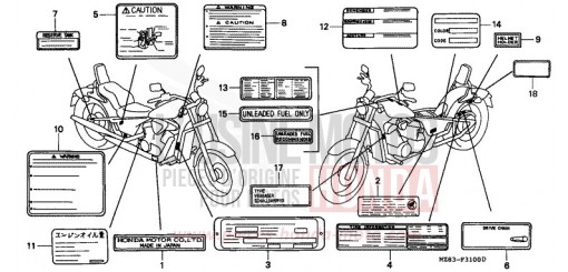 ETIQUETTE DE PRECAUTIONS VT600CR de 1994